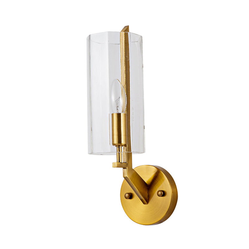 Skørter | 1/2 Light Bulbs Tube Wall Lamp Traditional Clear Glass Wall Lighting Fixture in Gold for Bedside