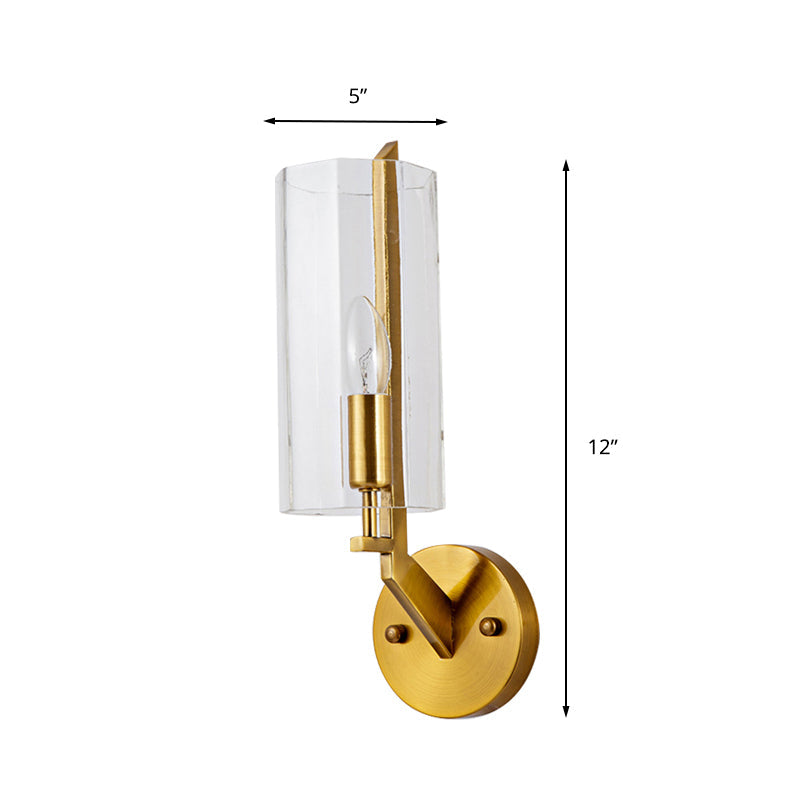 Skørter | 1/2 Light Bulbs Tube Wall Lamp Traditional Clear Glass Wall Lighting Fixture in Gold for Bedside