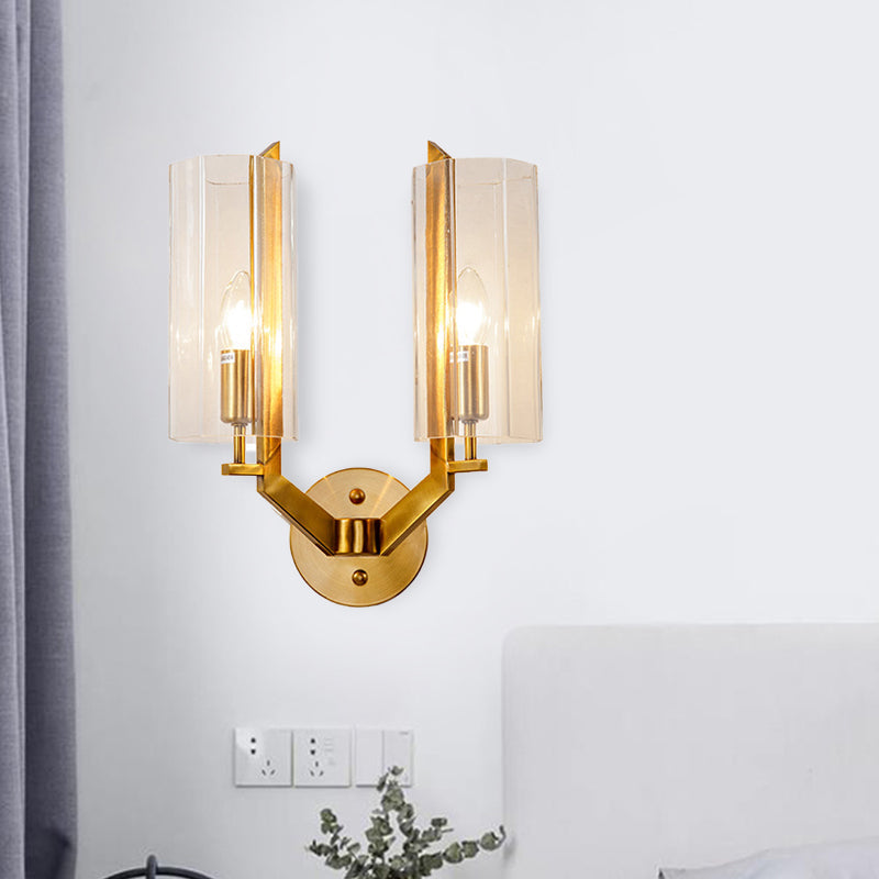 Skørter | 1/2 Light Bulbs Tube Wall Lamp Traditional Clear Glass Wall Lighting Fixture in Gold for Bedside