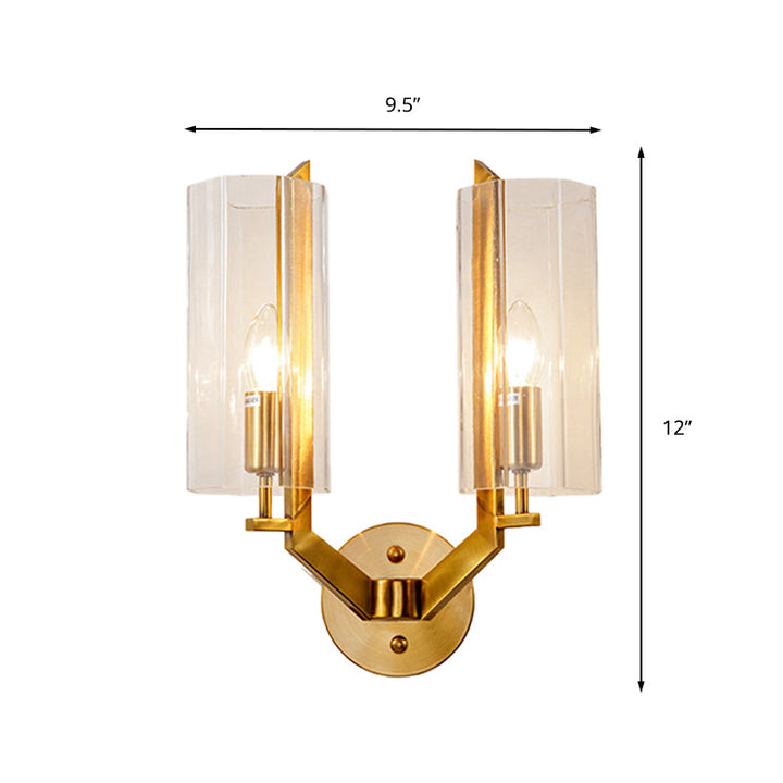 Skørter | 1/2 Light Bulbs Tube Wall Lamp Traditional Clear Glass Wall Lighting Fixture in Gold for Bedside