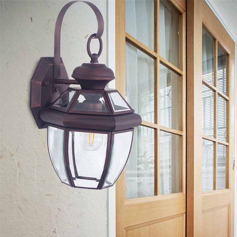 Skørter | 1 Bulb Glass Holder Lamp Traditional Clear Glass Wall Lighting Fixture in Black/Brass for Nightstands