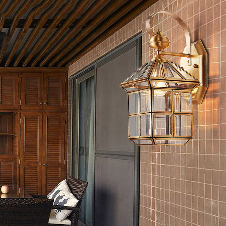 Skørter | Brass House Wall Lamp Traditional Clear Glass 1 Light Wall Mounted Lamp for Balcony