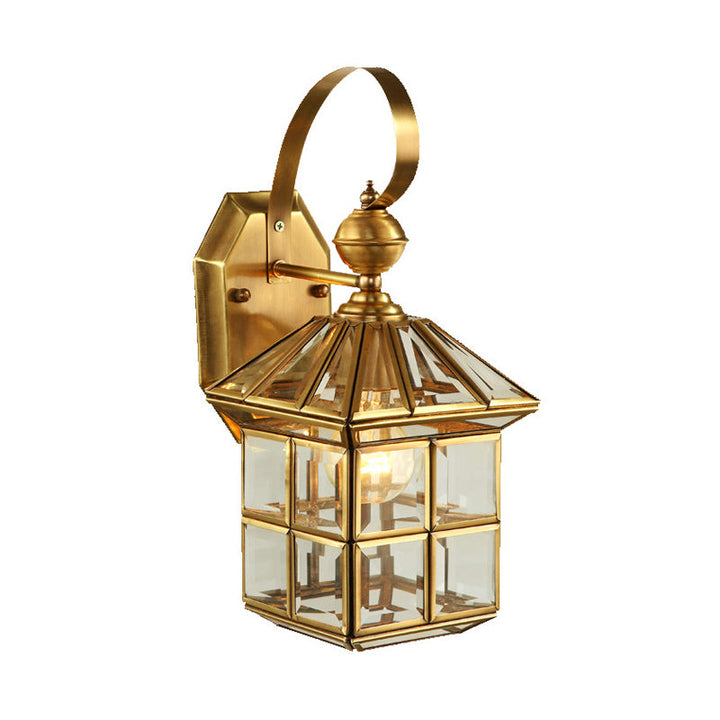 Skørter | Brass House Wall Lamp Traditional Clear Glass 1 Light Wall Mounted Lamp for Balcony