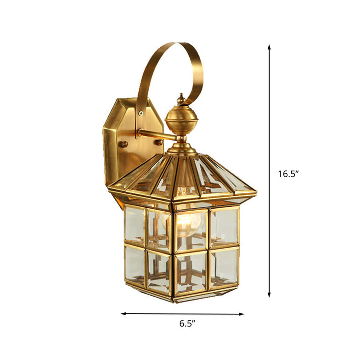 Skørter | Brass House Wall Lamp Traditional Clear Glass 1 Light Wall Mounted Lamp for Balcony