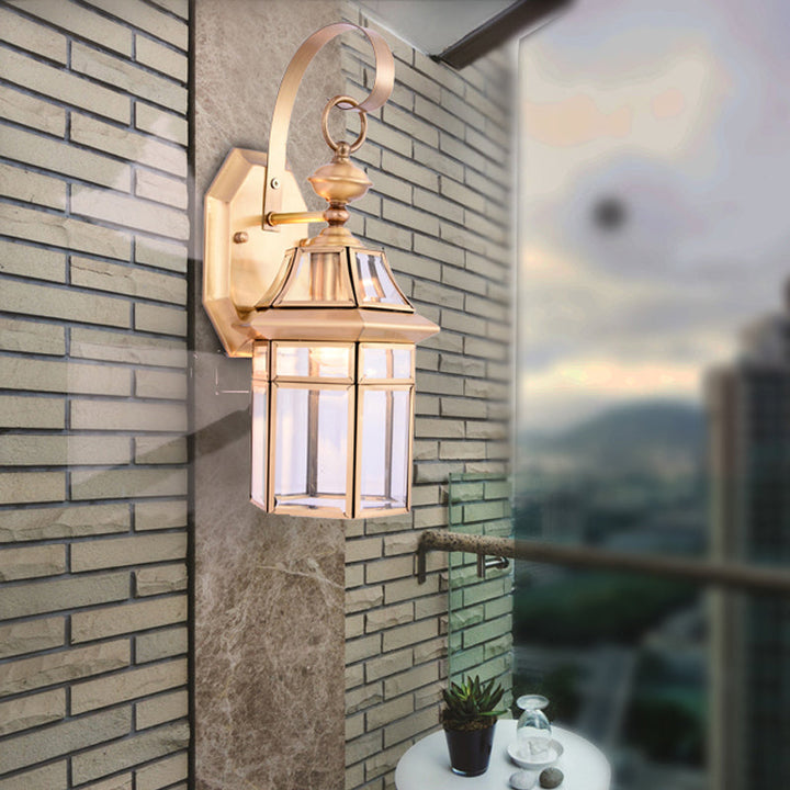 Skørter | Hexagoon Clear Glass Wall Lamp Tradition 1 Main Brass Surface Mount Wall Light for Staircase