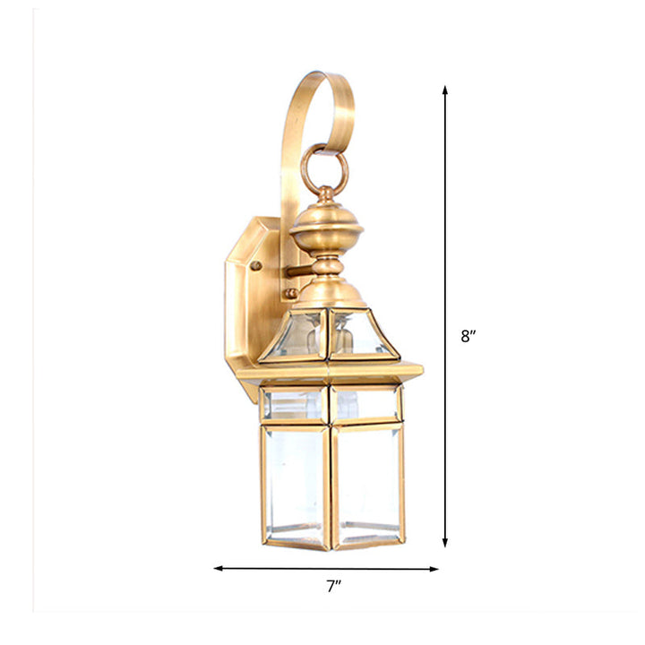 Skørter | Hexagoon Clear Glass Wall Lamp Tradition 1 Main Brass Surface Mount Wall Light for Staircase