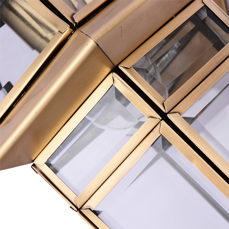 Skørter | Hexagoon Clear Glass Wall Lamp Tradition 1 Main Brass Surface Mount Wall Light for Staircase