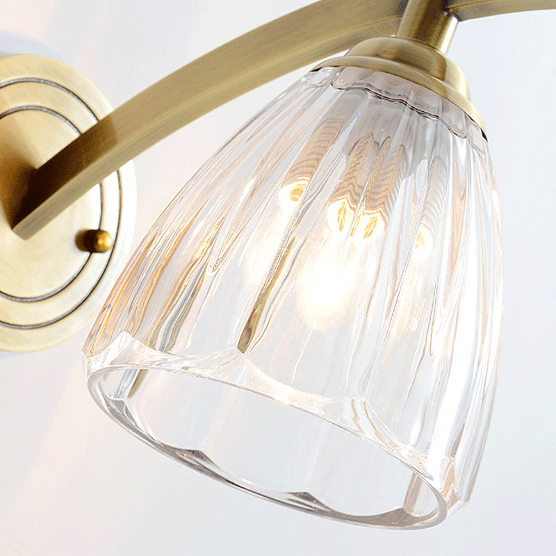Skørter | 1 Bulb Cone Wall Light Traditional Metal Wall Lighting Fixture in Gold with Ribbed Glass Shade for Nightstand