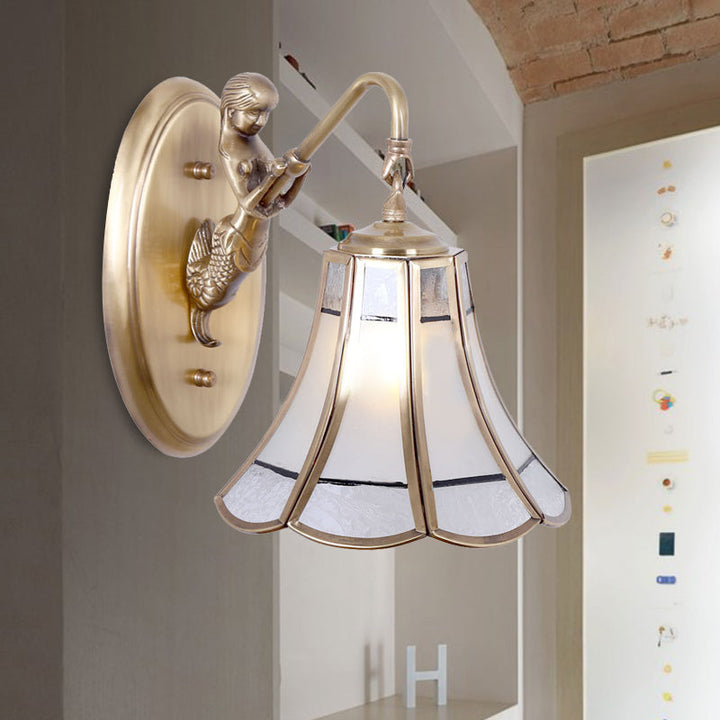 Skørter | Brass Trumpet Wall Shield Traditional Metal 1 Head Wall Mounted Lighting with Mermaid