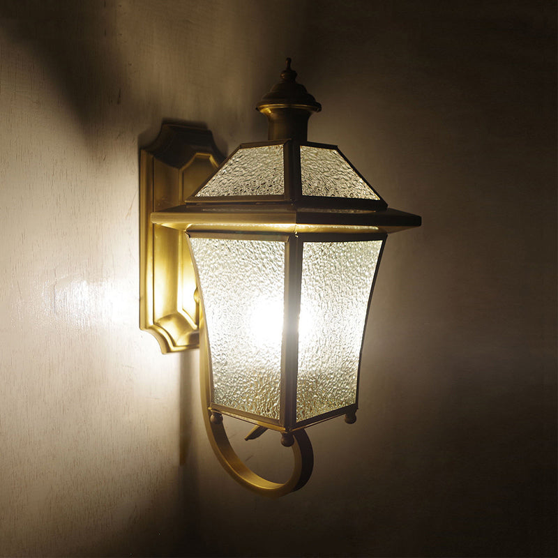 Skørter | Curved Arm Wall Lamp Traditional Clear/Structured Glass 1 Bulb Wall-Mounted Lamp for Balcony