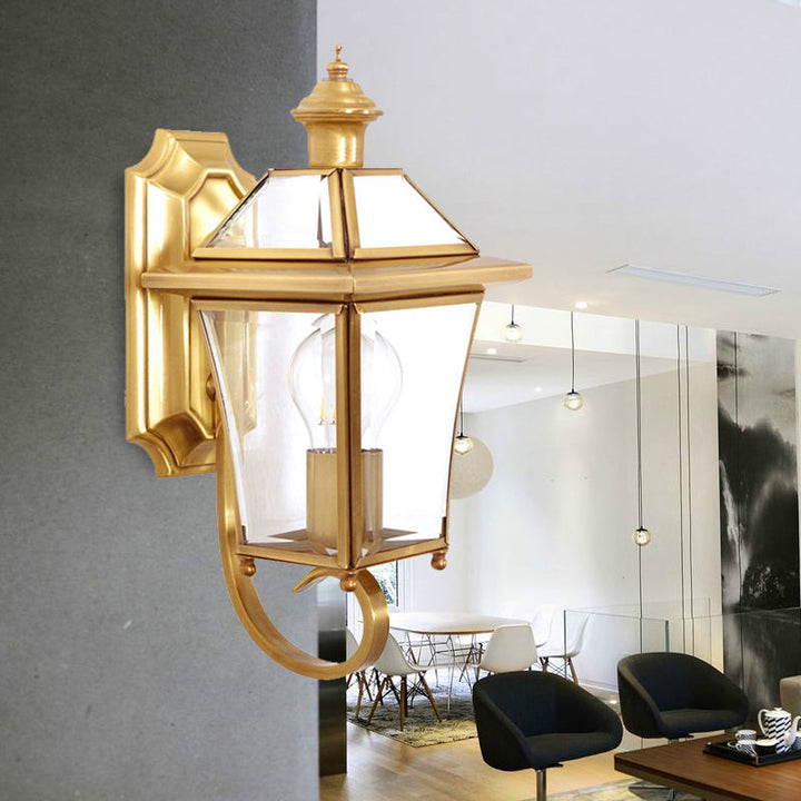Skørter | Curved Arm Wall Lamp Traditional Clear/Structured Glass 1 Bulb Wall-Mounted Lamp for Balcony
