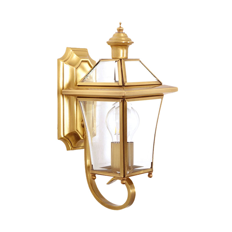 Skørter | Curved Arm Wall Lamp Traditional Clear/Structured Glass 1 Bulb Wall-Mounted Lamp for Balcony