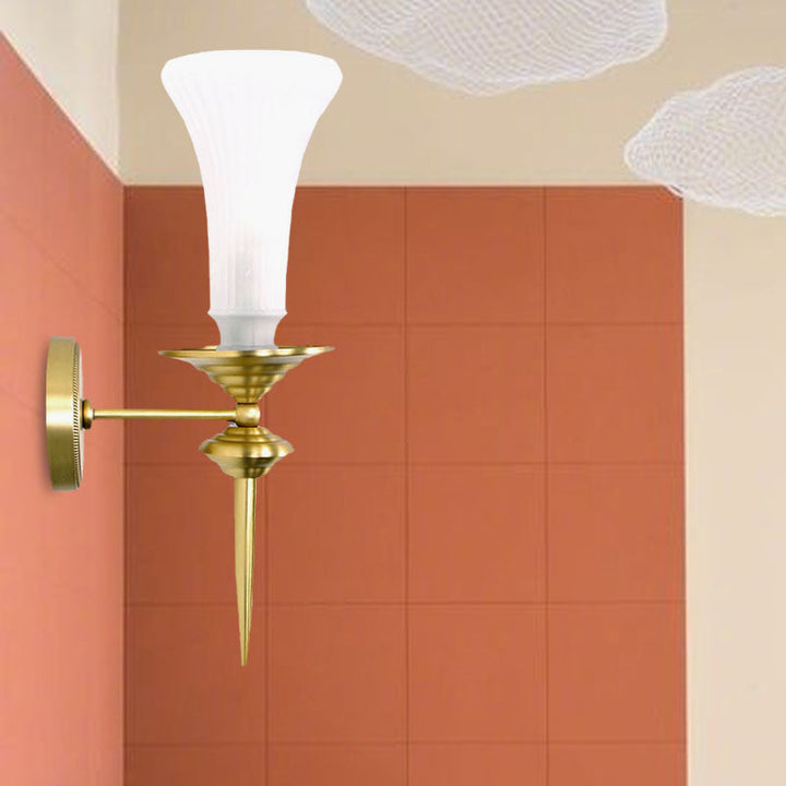 Skørter | Trumpet Milk Glass Wall Lamp Tradition 1 Main Gold Ceiling Mounted Wall Lamp for Hall