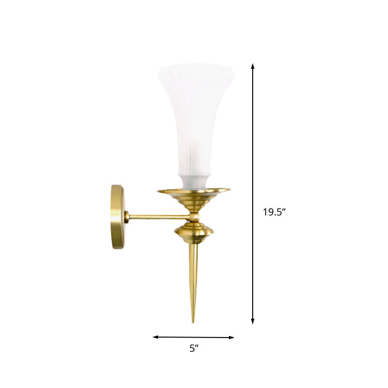 Skørter | Trumpet Milk Glass Wall Lamp Tradition 1 Main Gold Ceiling Mounted Wall Lamp for Hall