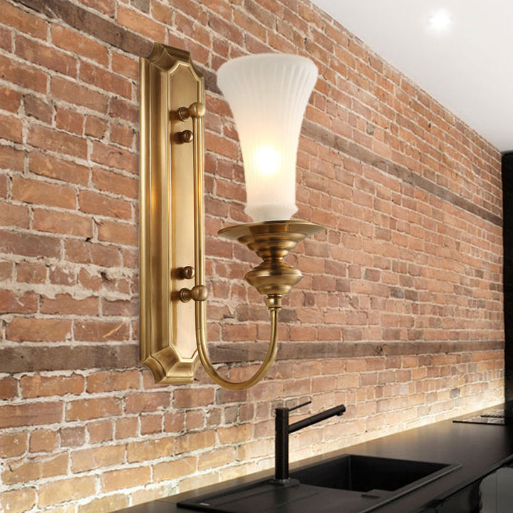 Skørter | Wide Flare Wall Light Traditional White Glass 1/2 Bulbs Brass Wall Light Fixture for the Bedroom
