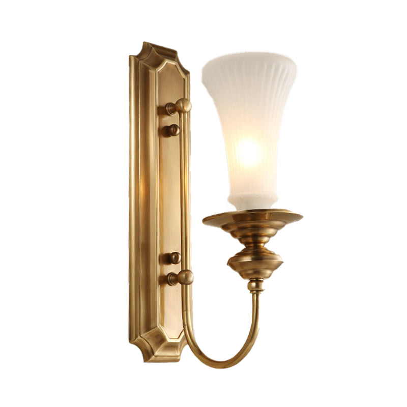 Skørter | Wide Flare Wall Light Traditional White Glass 1/2 Bulbs Brass Wall Light Fixture for the Bedroom