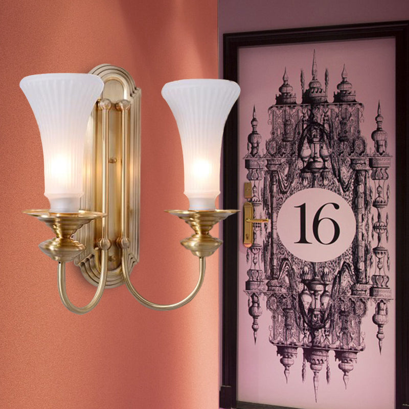 Skørter | Wide Flare Wall Light Traditional White Glass 1/2 Bulbs Brass Wall Light Fixture for the Bedroom