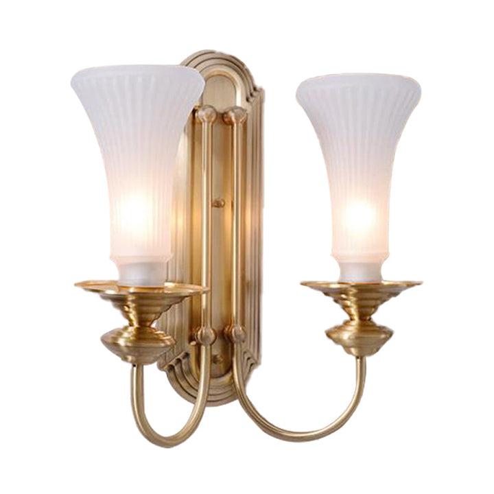 Skørter | Wide Flare Wall Light Traditional White Glass 1/2 Bulbs Brass Wall Light Fixture for the Bedroom