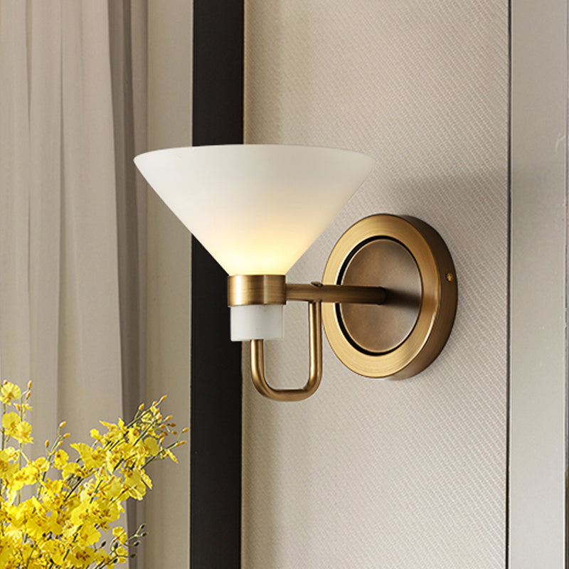 Skørter | Traditional Cone-Shaped Wall Mounted Lighting Opal Glass 1 Head Wall Mounted Lamp in Brass