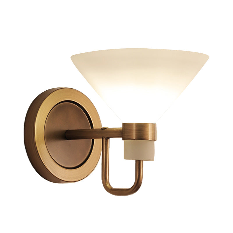 Skørter | Traditional Cone-Shaped Wall Mounted Lighting Opal Glass 1 Head Wall Mounted Lamp in Brass