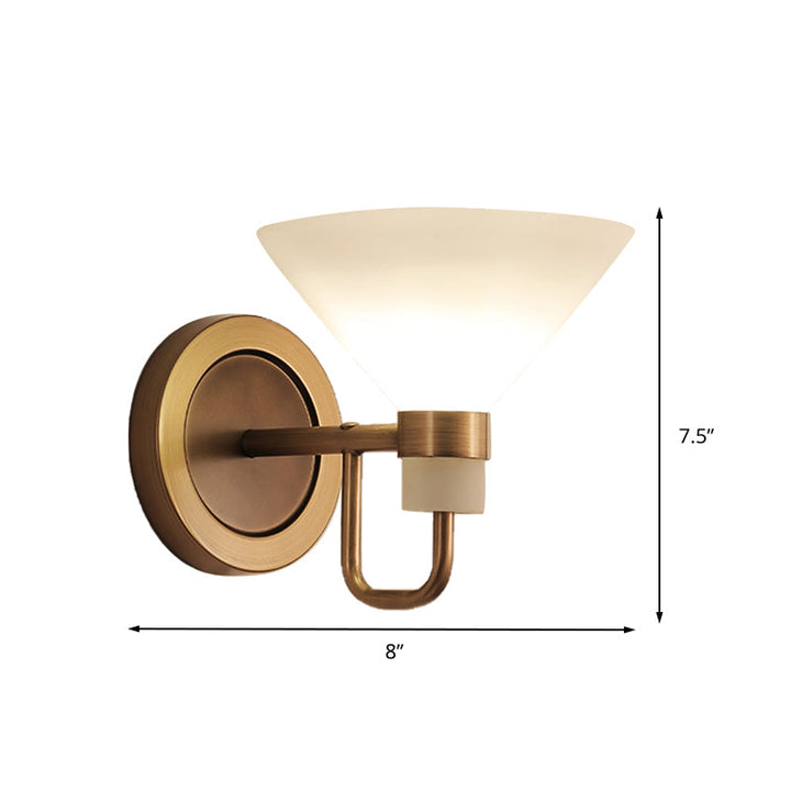 Skørter | Traditional Cone-Shaped Wall Mounted Lighting Opal Glass 1 Head Wall Mounted Lamp in Brass
