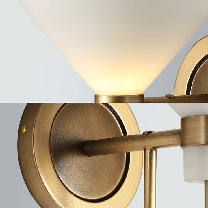 Skørter | Traditional Cone-Shaped Wall Mounted Lighting Opal Glass 1 Head Wall Mounted Lamp in Brass