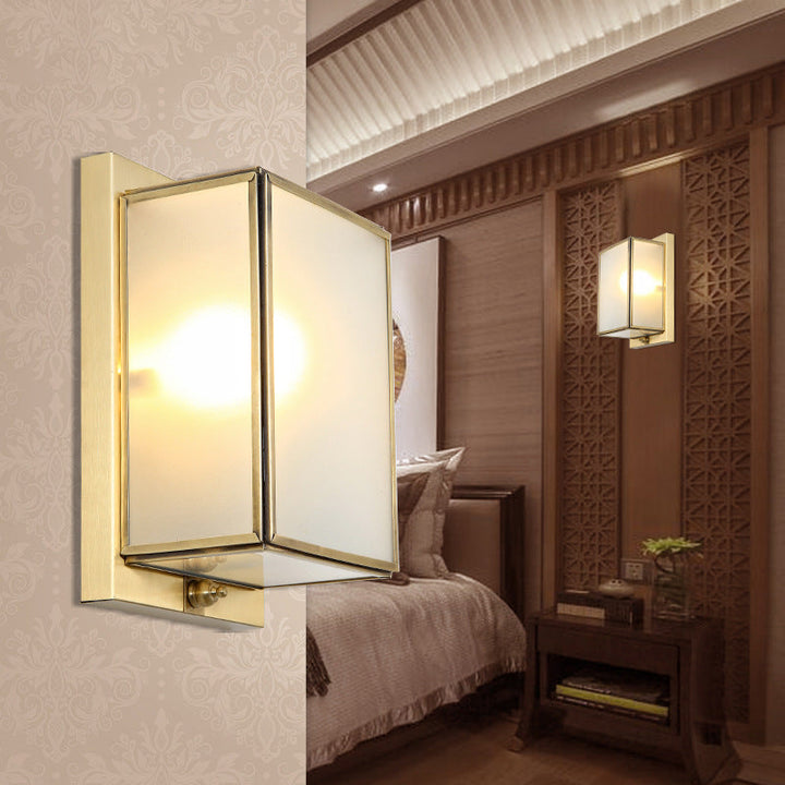 Skørter | Brass Rectangular Wall Lamp Traditionary White Glass 1/2 Cups Wall Mounted Lighting for Living Room