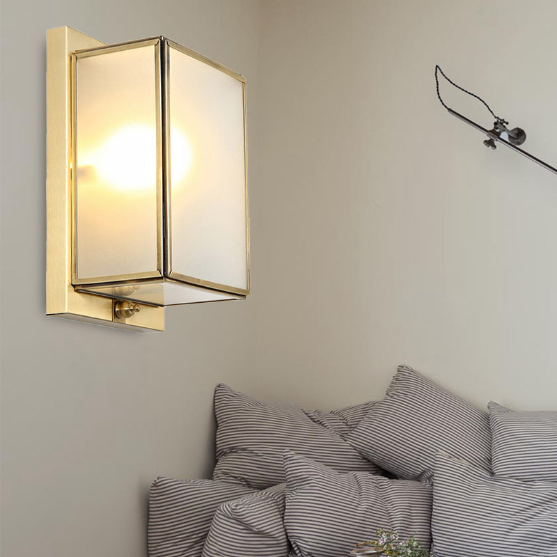 Skørter | Brass Rectangular Wall Lamp Traditionary White Glass 1/2 Cups Wall Mounted Lighting for Living Room