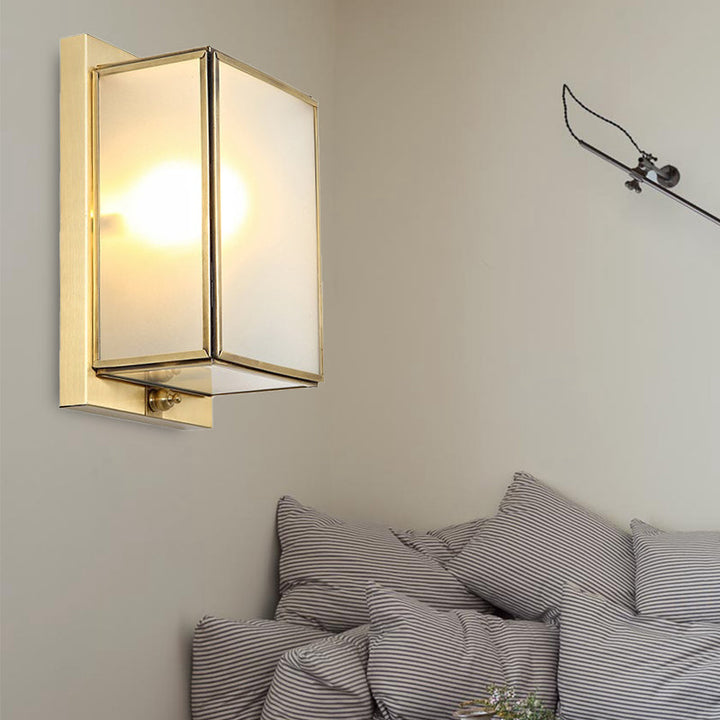 Skørter | Brass Rectangular Wall Lamp Traditionary White Glass 1/2 Cups Wall Mounted Lighting for Living Room