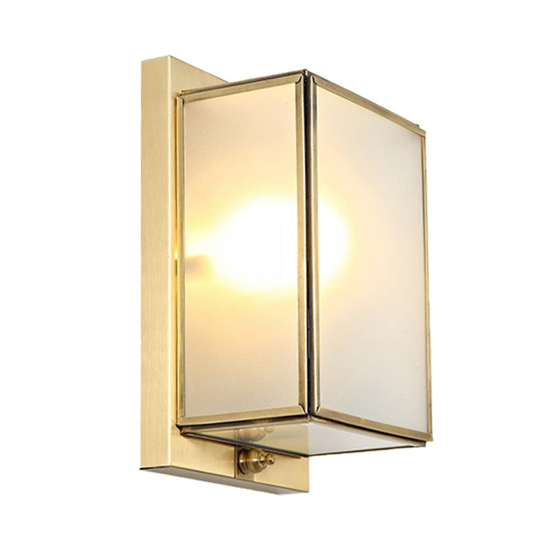 Skørter | Brass Rectangular Wall Lamp Traditionary White Glass 1/2 Cups Wall Mounted Lighting for Living Room