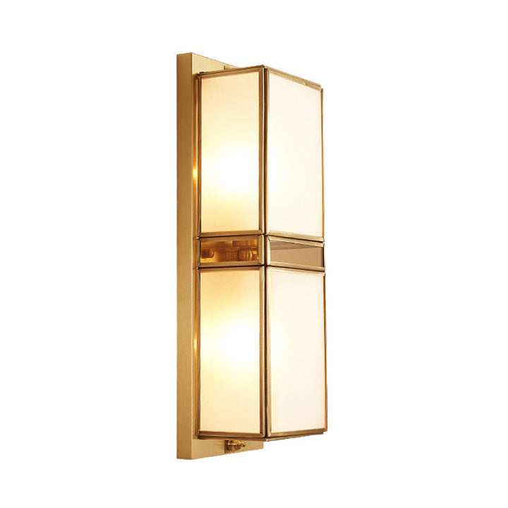 Skørter | Brass Rectangular Wall Lamp Traditionary White Glass 1/2 Cups Wall Mounted Lighting for Living Room