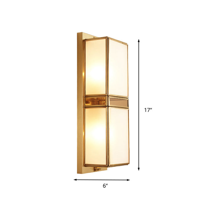 Skørter | Brass Rectangular Wall Lamp Traditionary White Glass 1/2 Cups Wall Mounted Lighting for Living Room
