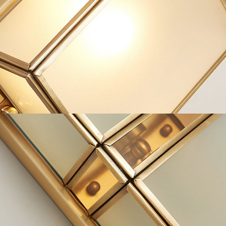 Skørter | Brass Rectangular Wall Lamp Traditionary White Glass 1/2 Cups Wall Mounted Lighting for Living Room