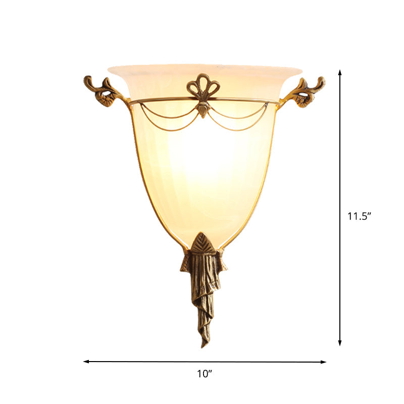 Skørter | Bell Wall Lamp Traditional 1 Head White Glass Wall Lighting Element for Hallway