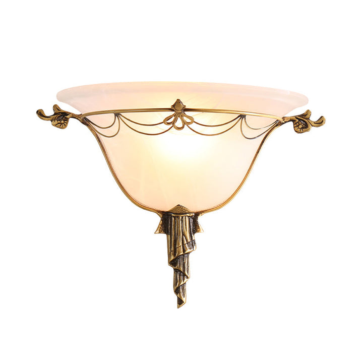 Skørter | Wide Flare Milk Glass Wall Lamp Tradition 1 Head Brass Ceiling Mount Wall Decoration for Nightstand