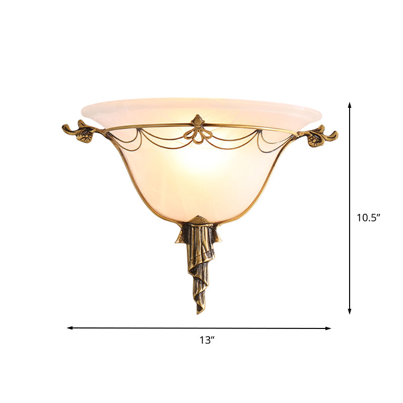 Skørter | Wide Flare Milk Glass Wall Lamp Tradition 1 Head Brass Ceiling Mount Wall Decoration for Nightstand