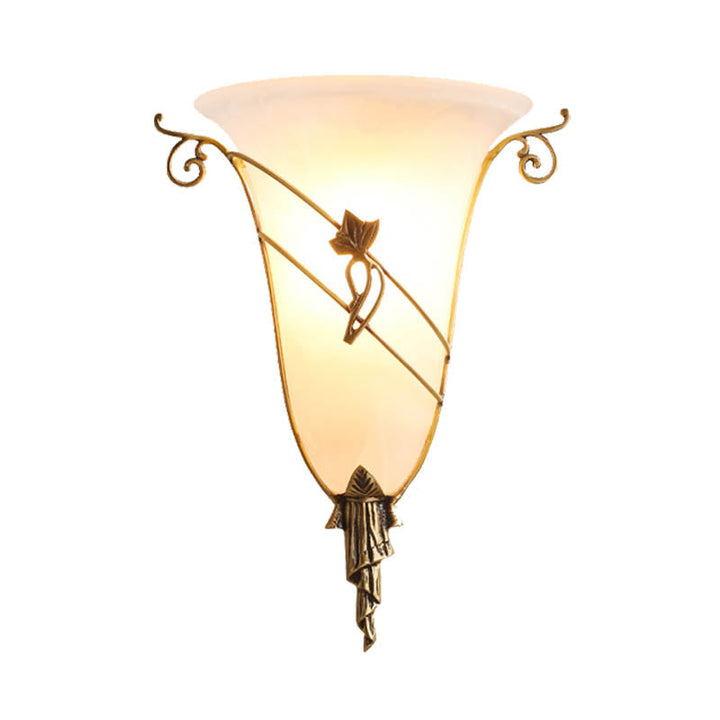 Skørter | Brass Bell Wall Light Traditional White Glass 1 Head Wall Mounted Lighting for Living Room