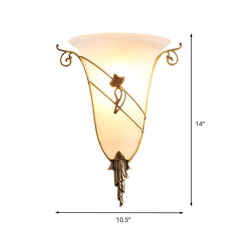 Skørter | Brass Bell Wall Light Traditional White Glass 1 Head Wall Mounted Lighting for Living Room