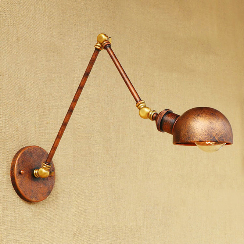 Lisslune | 4"/6.5" Dia Domed Metal Wall Lamp Fixture Vintage Style 1 Head Study Room Adjustable Wall Light in Rust