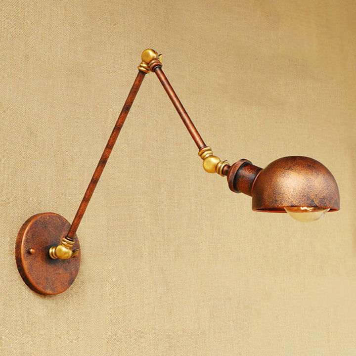Lisslune | 4"/6.5" Dia Domed Metal Wall Lamp Fixture Vintage Style 1 Head Study Room Adjustable Wall Light in Rust