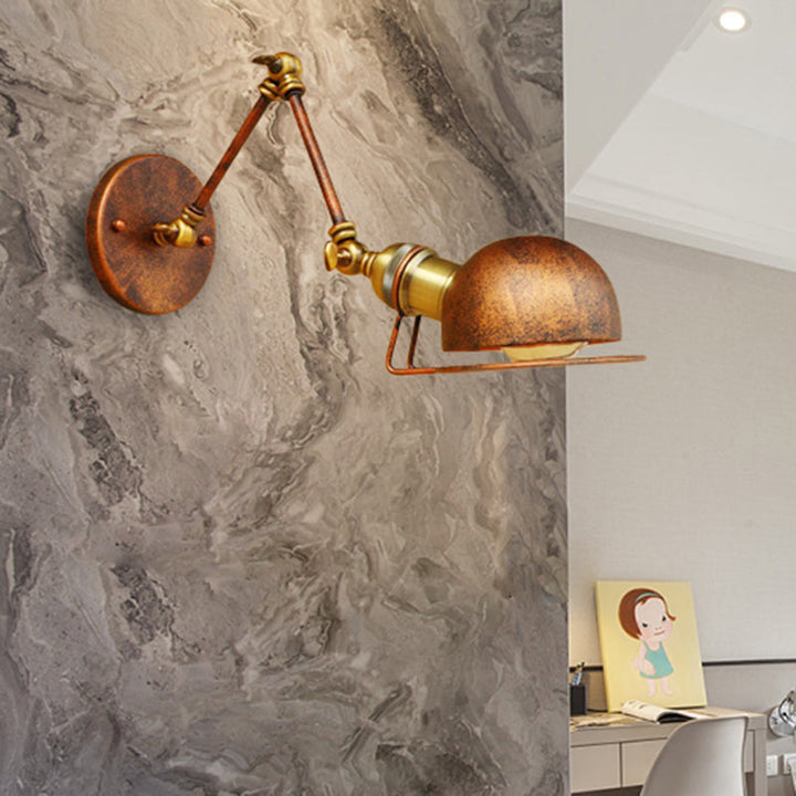 Lisslune | Vintage Industrial Bowl Wall Lamp 1 Light Iron Wall Lamp with Rotatable Arm in Black/Metal