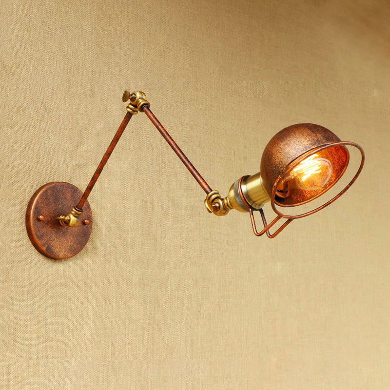 Lisslune | Vintage Industrial Bowl Wall Lamp 1 Light Iron Wall Lamp with Rotatable Arm in Black/Metal