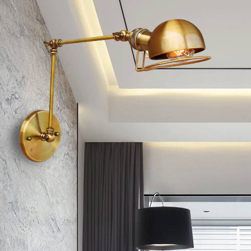 Lisslune | Vintage Industrial Bowl Wall Lamp 1 Light Iron Wall Lamp with Rotatable Arm in Black/Metal