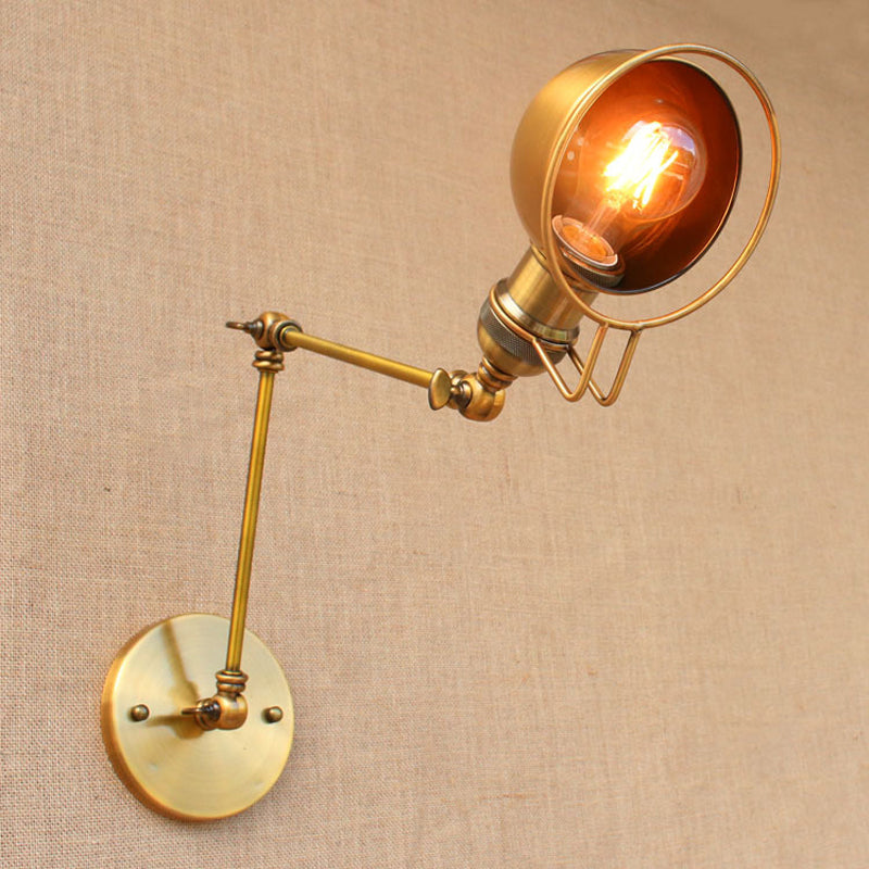 Lisslune | Vintage Industrial Bowl Wall Lamp 1 Light Iron Wall Lamp with Rotatable Arm in Black/Metal