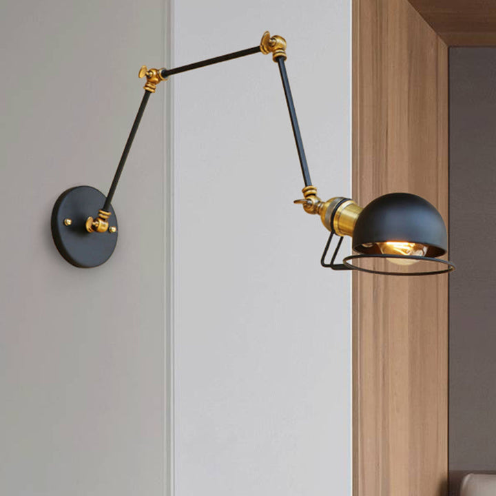 Lisslune | Vintage Industrial Bowl Wall Lamp 1 Light Iron Wall Lamp with Rotatable Arm in Black/Metal