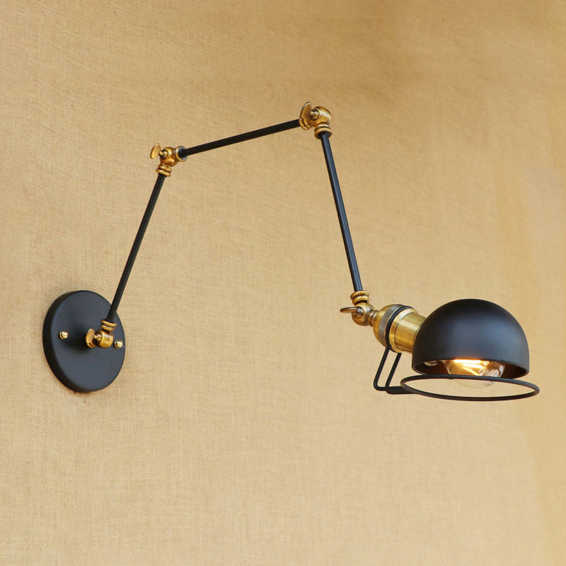 Lisslune | Vintage Industrial Bowl Wall Lamp 1 Light Iron Wall Lamp with Rotatable Arm in Black/Metal