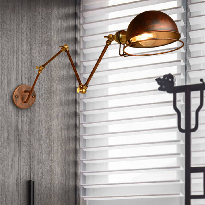 Lisslune | Vintage Industrial Bowl Wall Lamp 1 Light Iron Wall Lamp with Rotatable Arm in Black/Metal