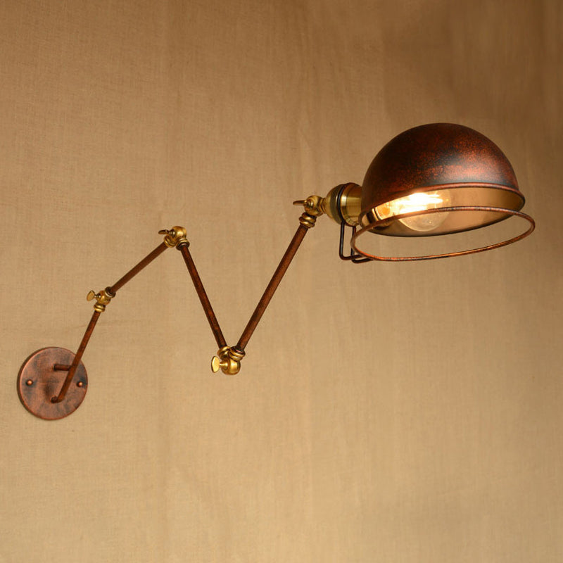 Lisslune | Vintage Industrial Bowl Wall Lamp 1 Light Iron Wall Lamp with Rotatable Arm in Black/Metal