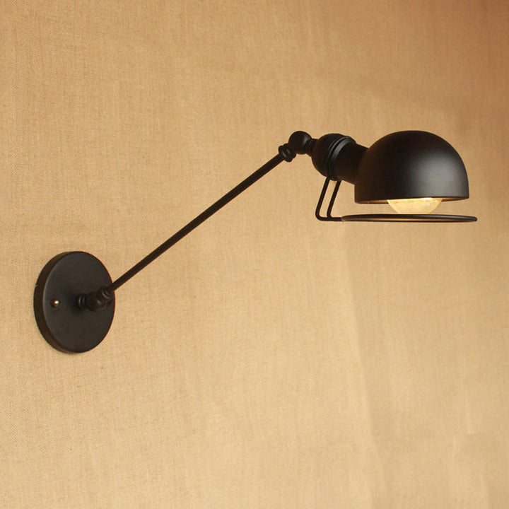 Lisslune | Vintage Industrial Bowl Wall Lamp 1 Light Iron Wall Lamp with Rotatable Arm in Black/Metal