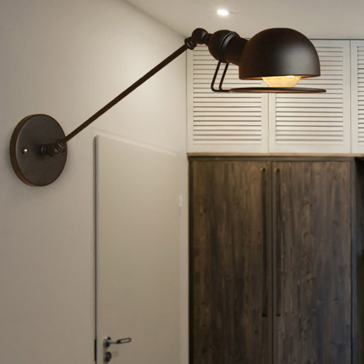Lisslune | Vintage Industrial Bowl Wall Lamp 1 Light Iron Wall Lamp with Rotatable Arm in Black/Metal